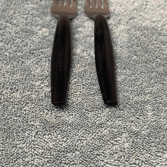 Vintage Black Handle Café Bistro Style Stainless Flatware Salad Forks-Set of 2 - Picture 2 of 4